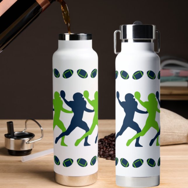 Bouteille D'eau Silhouettes de Football Marine Blue Green Seahawet (Créateur téléchargé)
