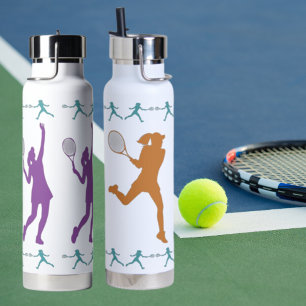 Bouteille D'eau Silhouettes de tennis féminin - violet, Turquoise,