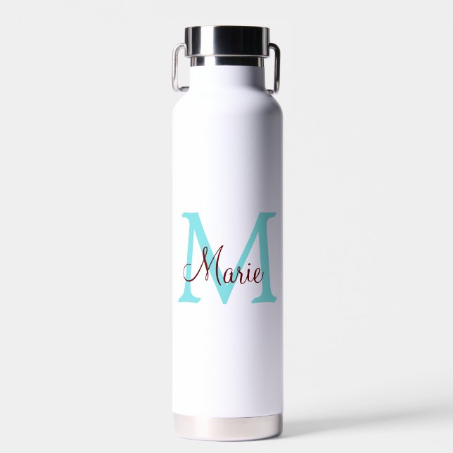 Bouteille D'eau simple ajout de nom monogramme rose rouge jeton (Avant)