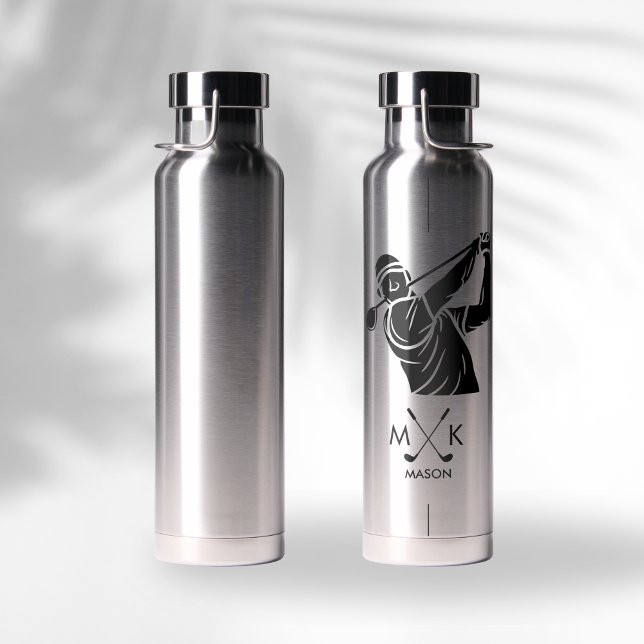 Bouteille D'eau Simple Homme Golf Player Monogramme (Créateur téléchargé)