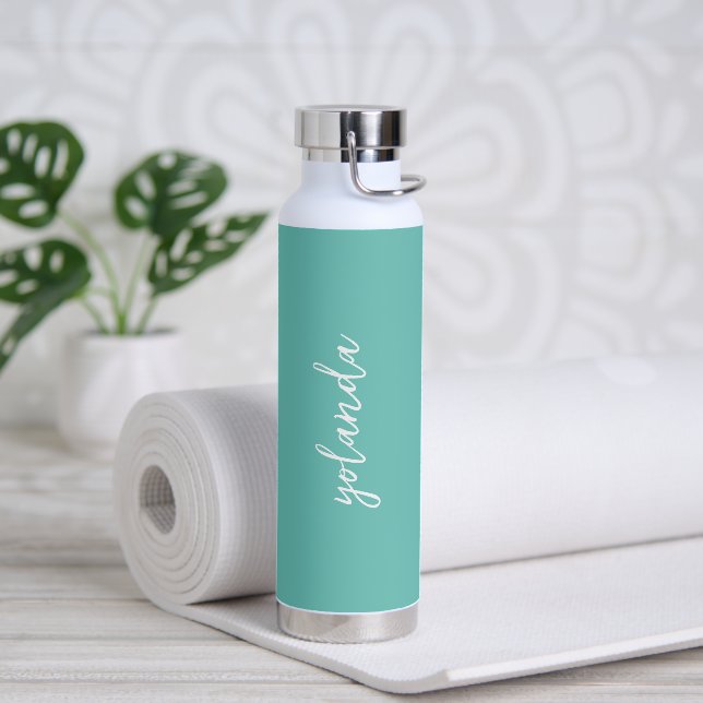 Bouteille D'eau Simple Nom élégant Turquoise Vert Turquoise Modern (Yoga)