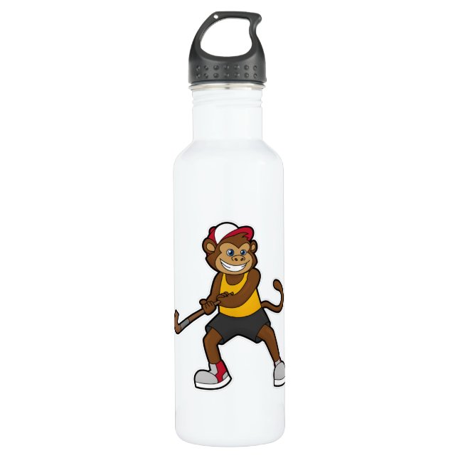 Bouteille D'eau Singe à Hockey avec bâton de hockey (Devant)