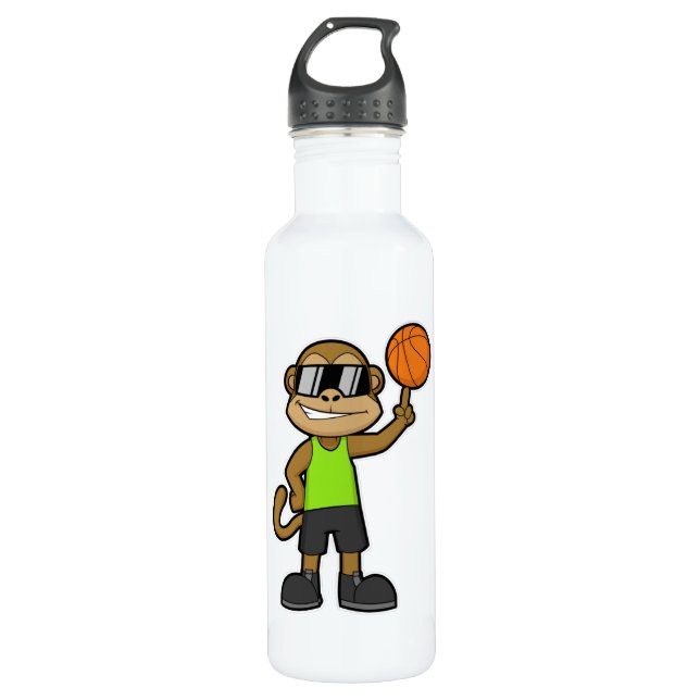 Bouteille D'eau Singe comme joueur de basket-ball avec basket-ball (Devant)