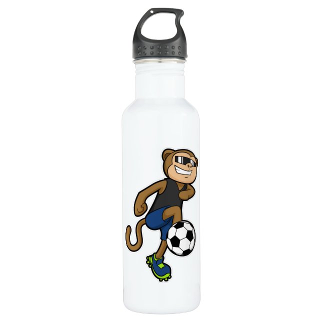 Bouteille D'eau Singe comme joueur de football à Soccer (Devant)