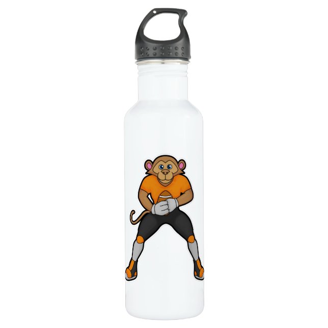 Bouteille D'eau Singe comme joueur de football avec football (Devant)