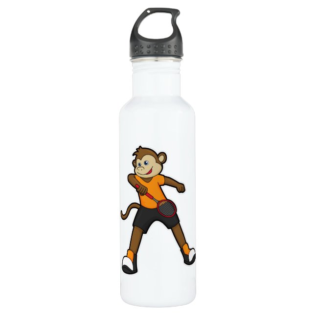 Bouteille D'eau Singe comme joueur de tennis avec raquette de tenn (Devant)