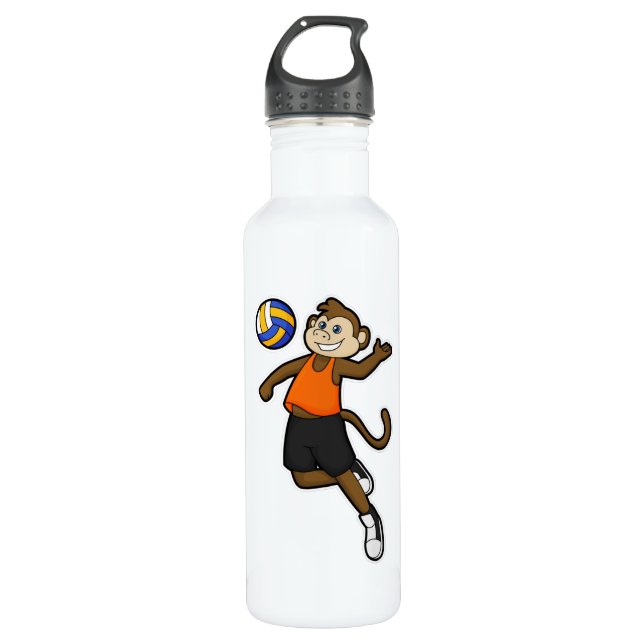 Bouteille D'eau Singe comme joueur de volleyball avec volleyball (Devant)