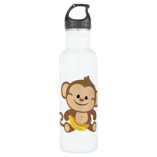 Bouteille D'eau Singe de garçon avec la banane (Devant)