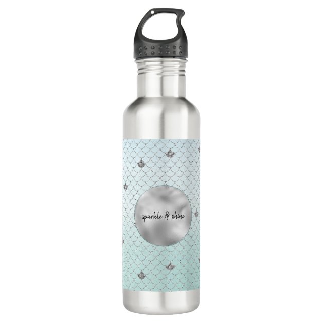 Bouteille D'eau Sirène de Parties scintillant en argent Mint Blue  (Devant)