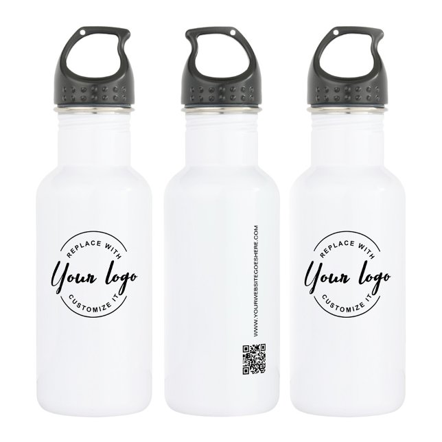 Bouteille D'eau Site Web QR CODE de promotion de logo personnalisé (Water bottle with logo, website and QR code promotional merchandise.)
