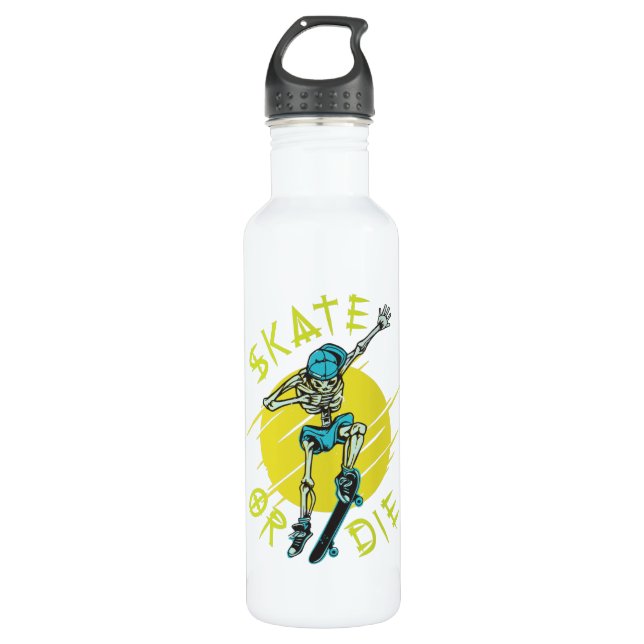 Bouteille D'eau Skate ou die Skeleton Skateboarder (Devant)