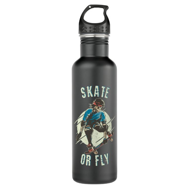 Bouteille D'eau Skate ou Fly Squelette Skateboardeur (Devant)