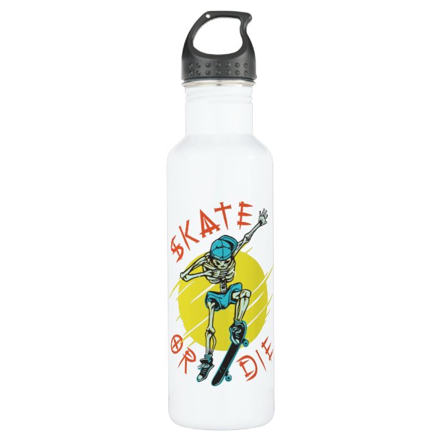 Bouteille D'eau Skate ou meurs Squelette Skateboardeur (Devant)