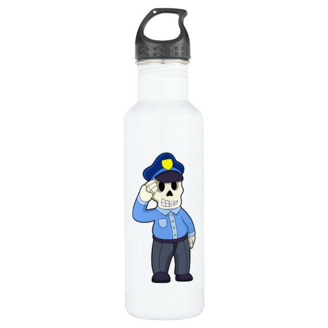 Bouteille D'eau Skeleton en tant que policier avec casquette de po (Devant)
