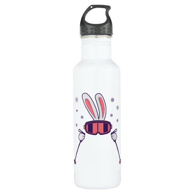 Bouteille D'eau Ski Rabbit avec bâtons de ski et lunettes de ski (Devant)