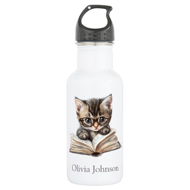 Bouteille D'eau Smart Kitten with Glasses Custom Name (Devant)
