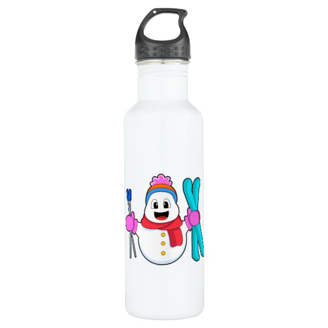 Bouteille D'eau Snowman comme skieur avec ski (Devant)