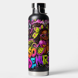 Bouteille D'eau So Demure™ Fille au Graphisme Fraise | 32 oz Noir