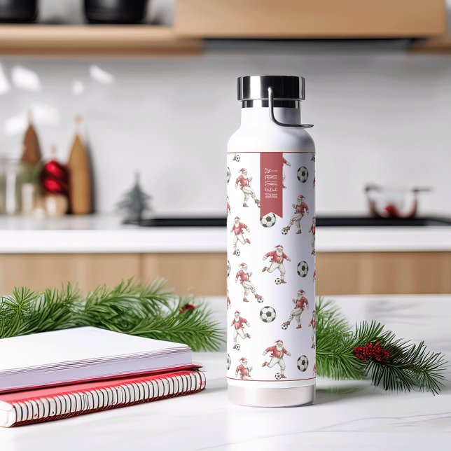 Bouteille D'eau Soccer Santa Personalized Christmas (Créateur téléchargé)