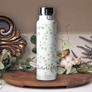 Bouteille D'eau Soft Green Leaf Floral Modern Ajouter un nom
