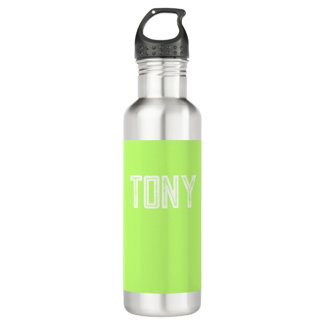 Bouteille D'eau Solide Neon Apple Green Nom personnalisé Monogramm (Devant)