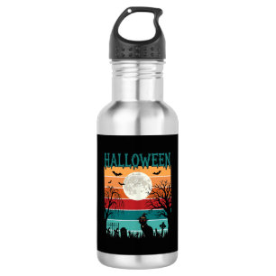 Bouteille D'eau Sorcière de Halloween Chat Toile d'araignée Lune C