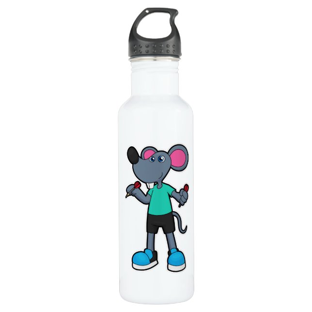Bouteille D'eau Souris comme joueur de fléchettes avec fléchettes (Devant)