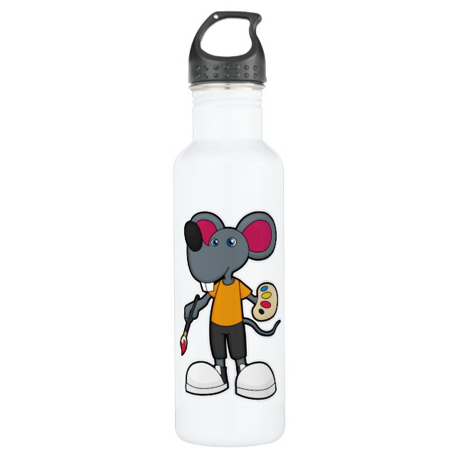 Bouteille D'eau Souris comme Peintre avec Peinture et Pinceau (Devant)