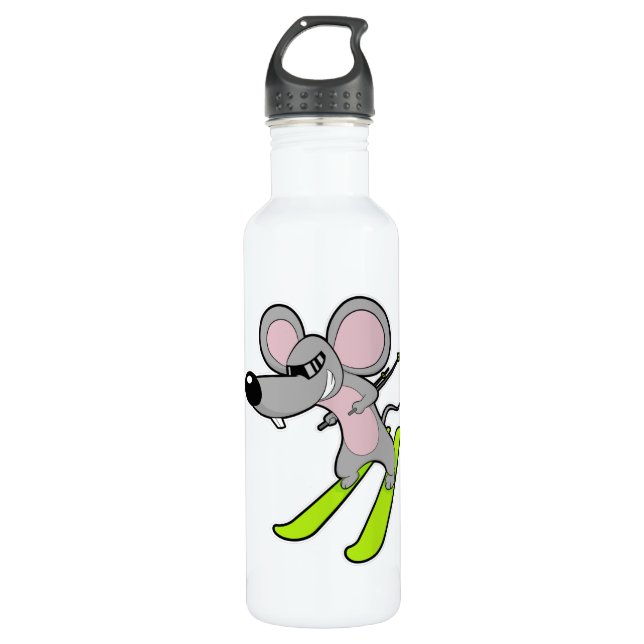 Bouteille D'eau Souris comme skieur avec ski (Devant)