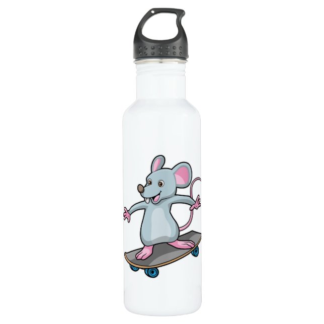 Bouteille D'eau Souris en skate avec skateboard (Devant)