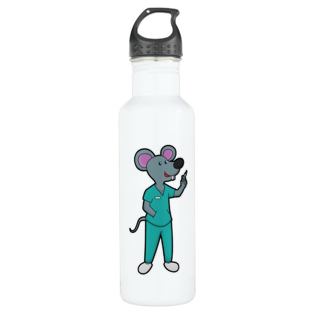 Bouteille D'eau Souris infirmière à la vaccination avec seringue (Devant)