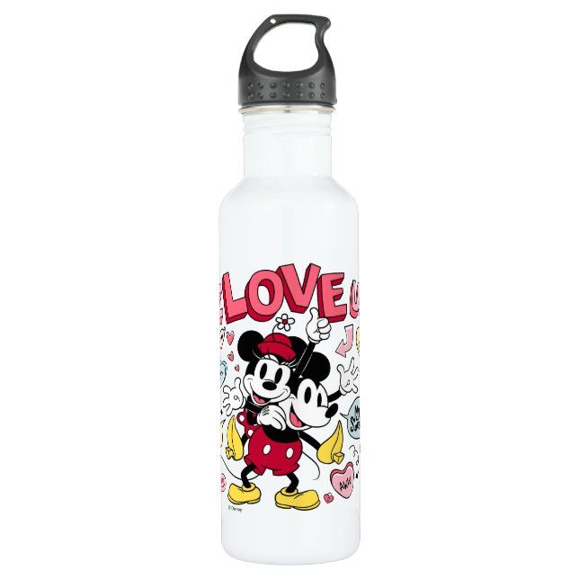 Bouteille D'eau Souris Mickey et Minnie | Je nous aime (Devant)