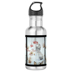Bouteille D'eau Souris mignonne et baies rouges scène de neige