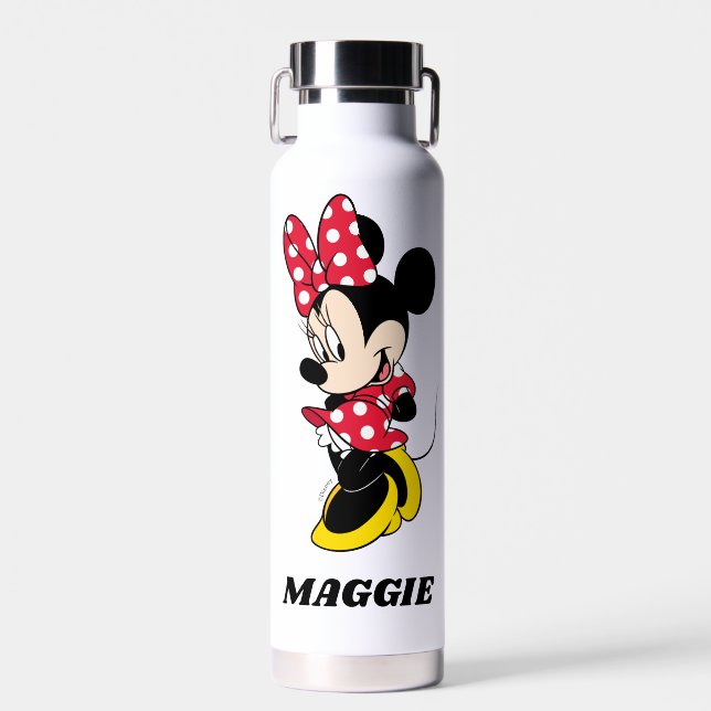 Bouteille D'eau Souris Minnie personnalisée en Robe Pointe Rouge (Avant)