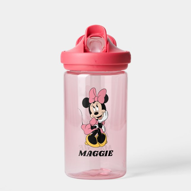 Bouteille D'eau Souris Minnie personnalisée | Poster en rose (Avant)