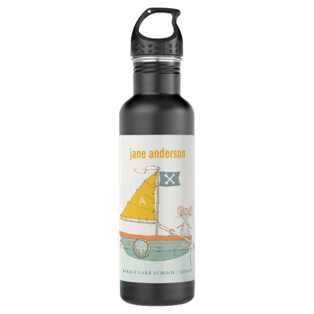 Bouteille D'eau Souris Pirate Élégante Sailboat Kids Monogramme (Devant)