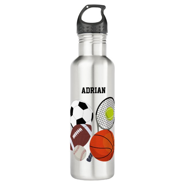Bouteille D'eau Sports Balls d'athlétisme Nom personnalisé École (Devant)