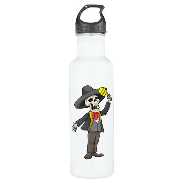 Bouteille D'eau Squelette en musique avec Maracas (Devant)