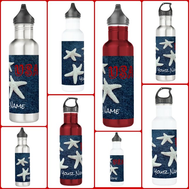 Bouteille D'eau Starfish Rouge Blanc et Bleu USA Patriotique Nauti (Créateur téléchargé)