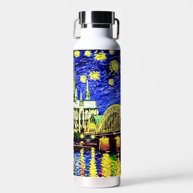 Bouteille D'eau Starry Night Cologne Allemagne Cathédrale (Avant)
