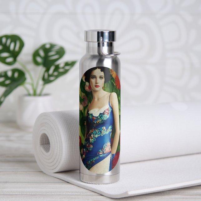 Bouteille D'eau Style Art Déco Elégant Femme avec Grandes Fleurs A (Yoga)