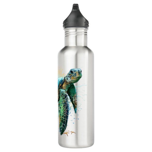 Bouteille D'eau Style d'aquarelle sous-marine de tortue marine (Droite)