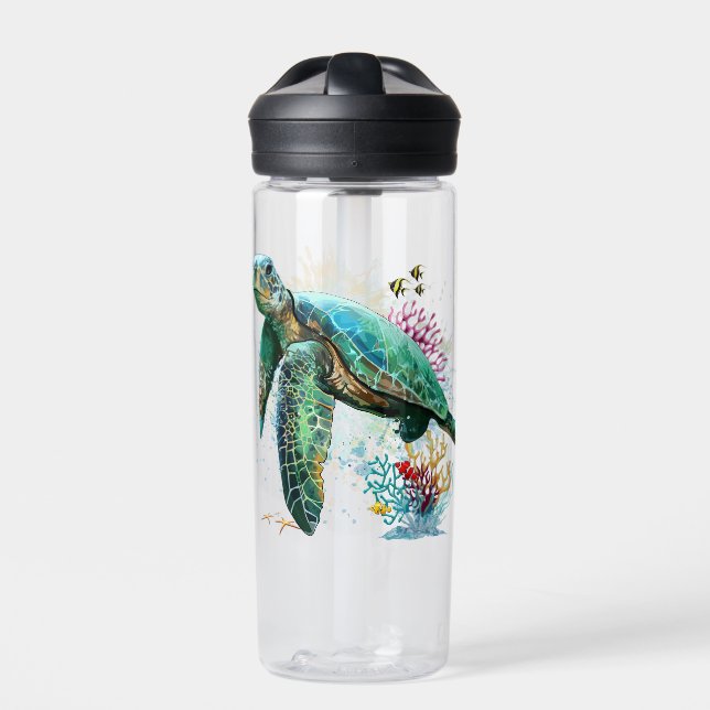 Bouteille D'eau Style d'aquarelle sous-marine de tortue marine (Extérieur)