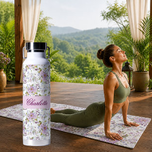 Bouteille D'eau Style de monogramme chic floral à fleurs sauvages