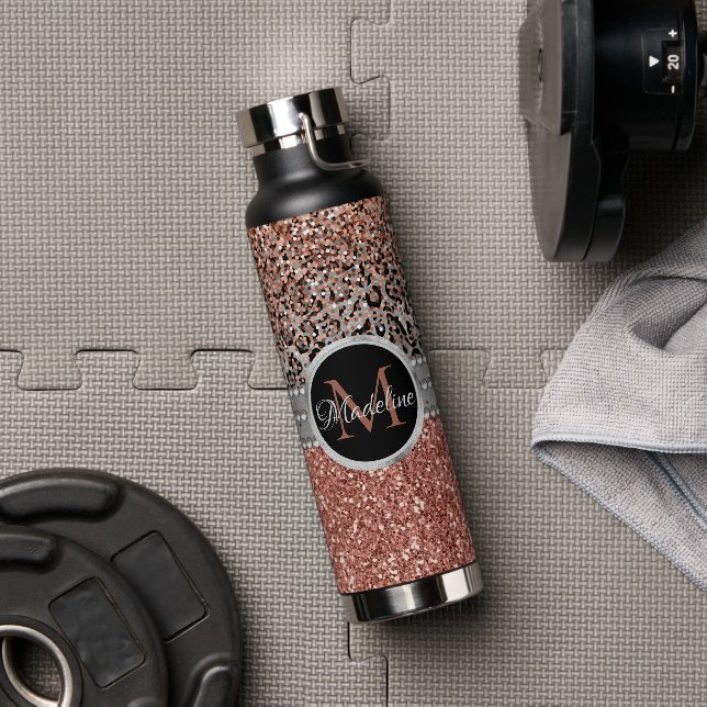 Bouteille D'eau Stylish Girly Rose Gold Glitter Leopard Monogram (Couvercle)