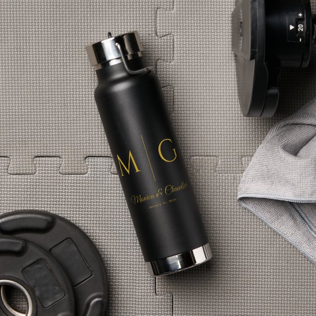 Bouteille D'eau Stylish Monogram With Couple Name Black (Salle de sport (pivotée))