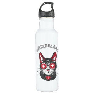 Bouteille D'eau Suisse Soccer Chat Mascotte Fan drapeau suisse