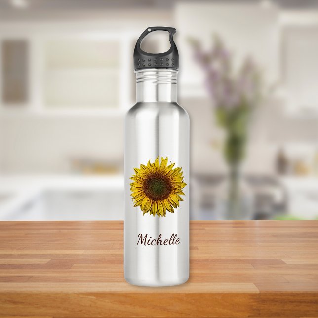Bouteille D'eau Sunflower Sunflower Rustic Botanical Personalized (Créateur téléchargé)