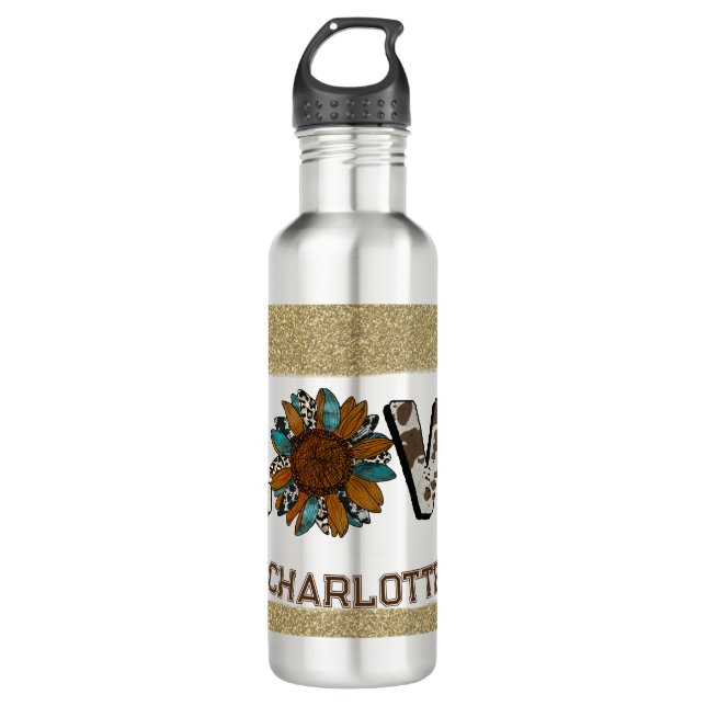 Bouteille D'eau Sunflower Western Loo Boho Summer Gold Paint (Devant)