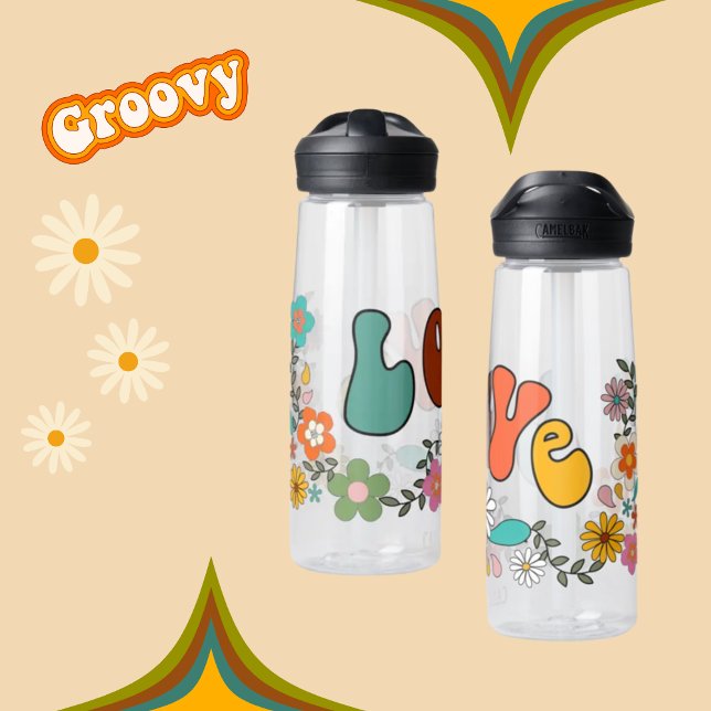 Bouteille D'eau Super LOVE flower power 70's inspiré (Créateur téléchargé)